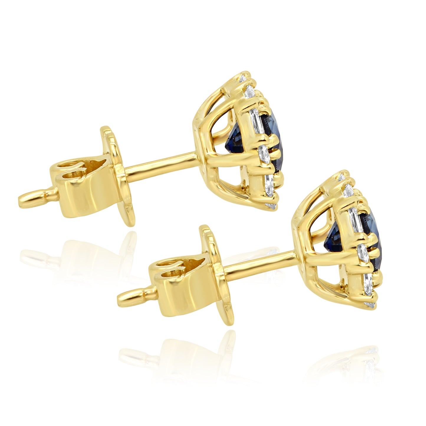 Diamond Sapphire Earrings 14K Yellow Gold