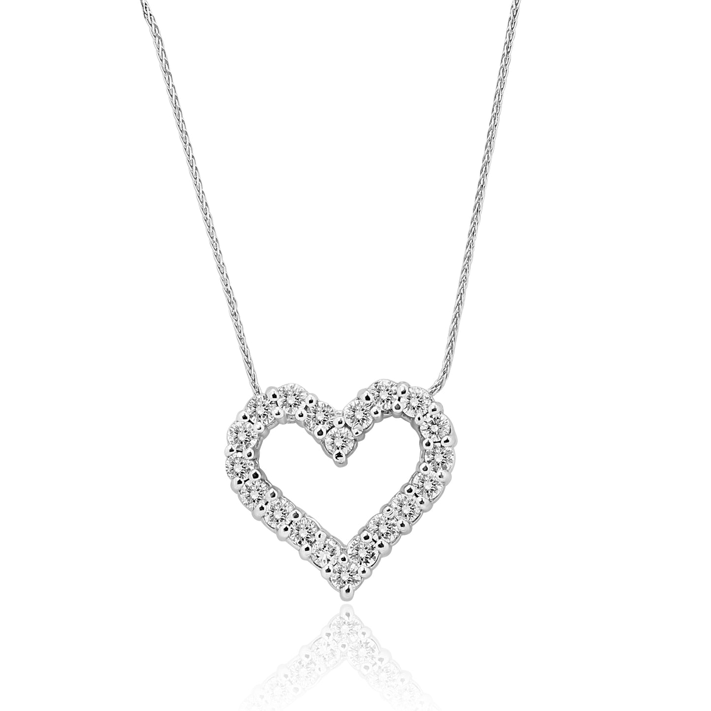 Love's Delight Heart Shaped Diamond Necklace 14K White Gold