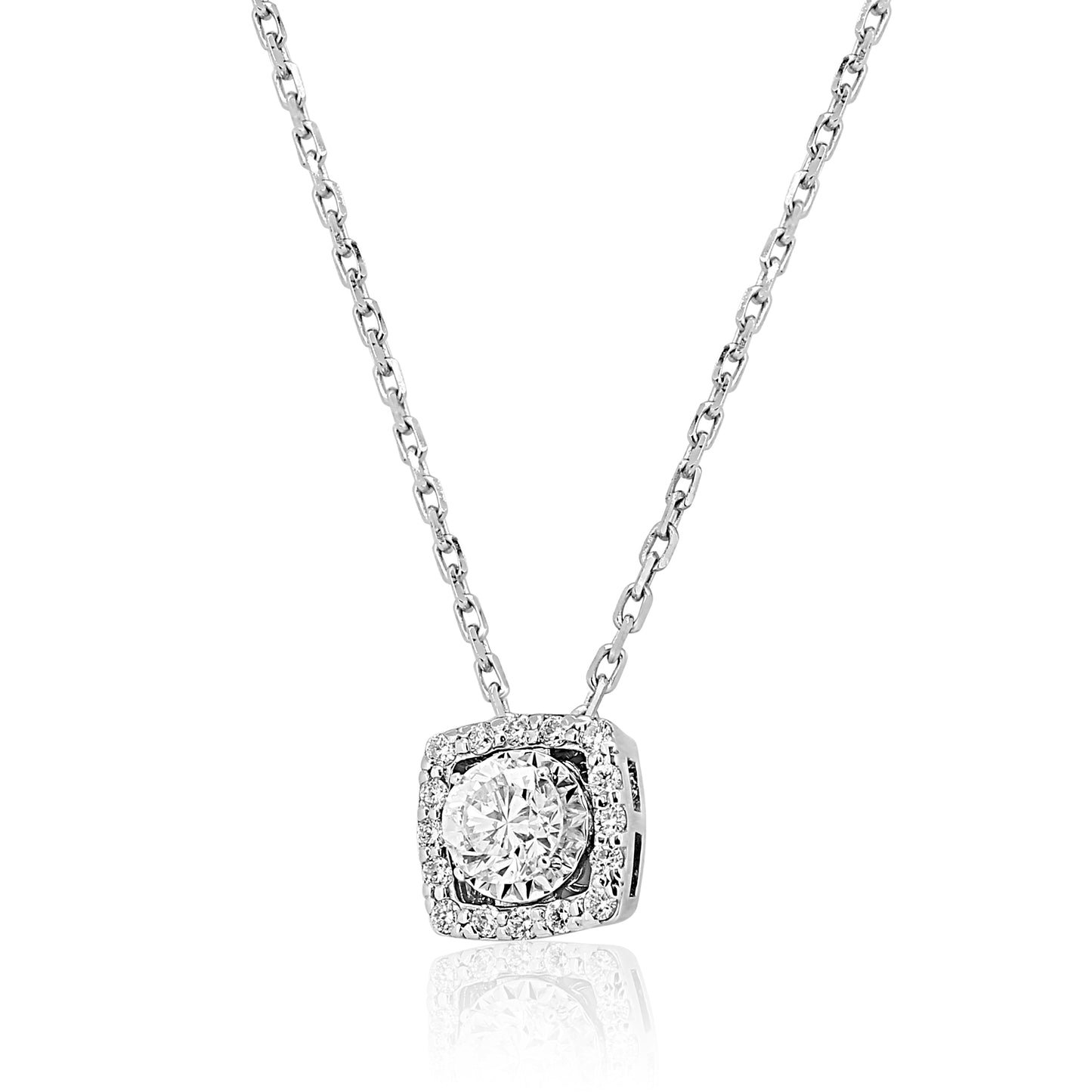 Square Diamond Necklace 0.57 CT 14K White Gold