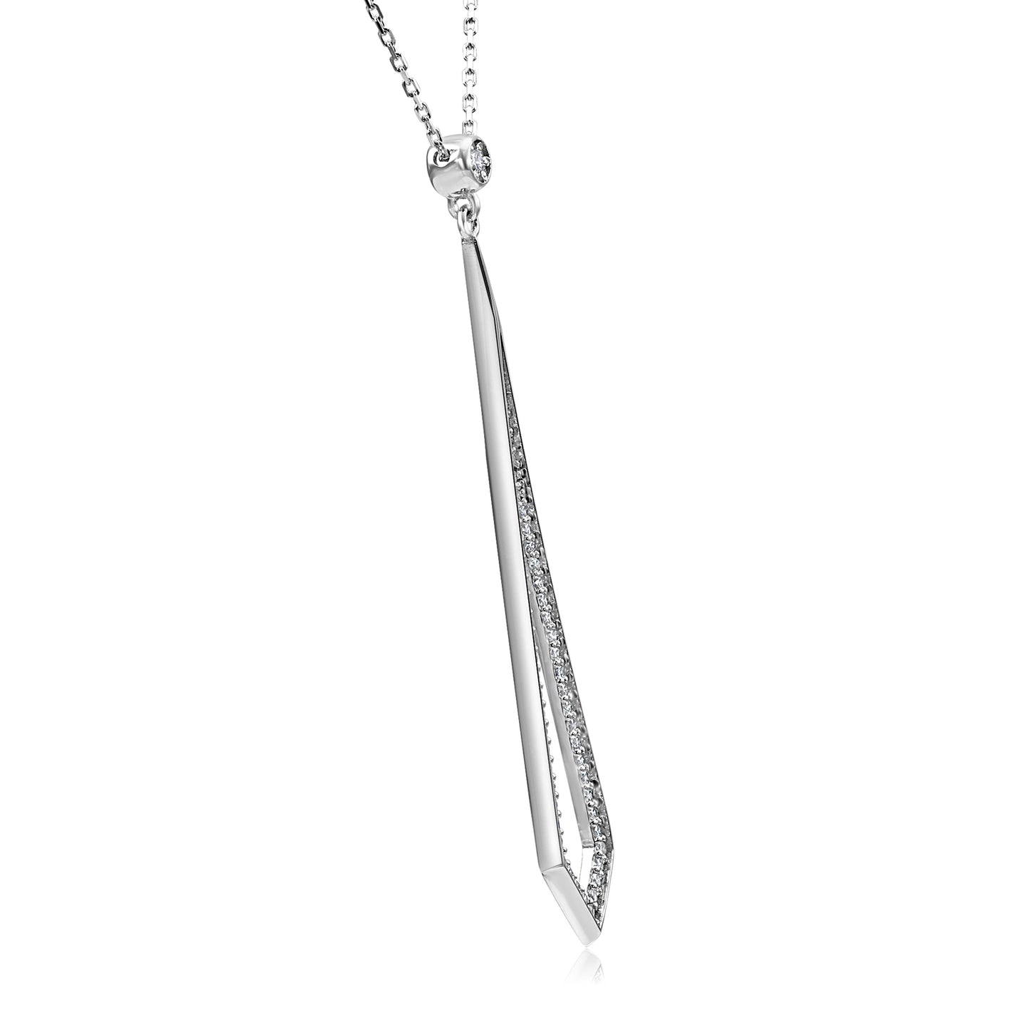 Long Vertical Diamond Necklace 0.35 Ct 14K White Gold