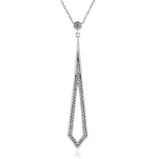 Long Vertical Diamond Necklace 0.35 Ct 14K White Gold