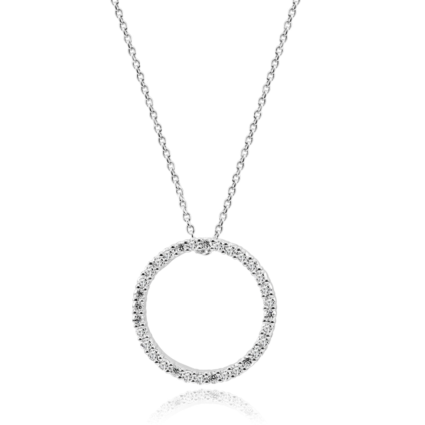 Circle Pendant Necklace 0.70 CT 14K White Gold