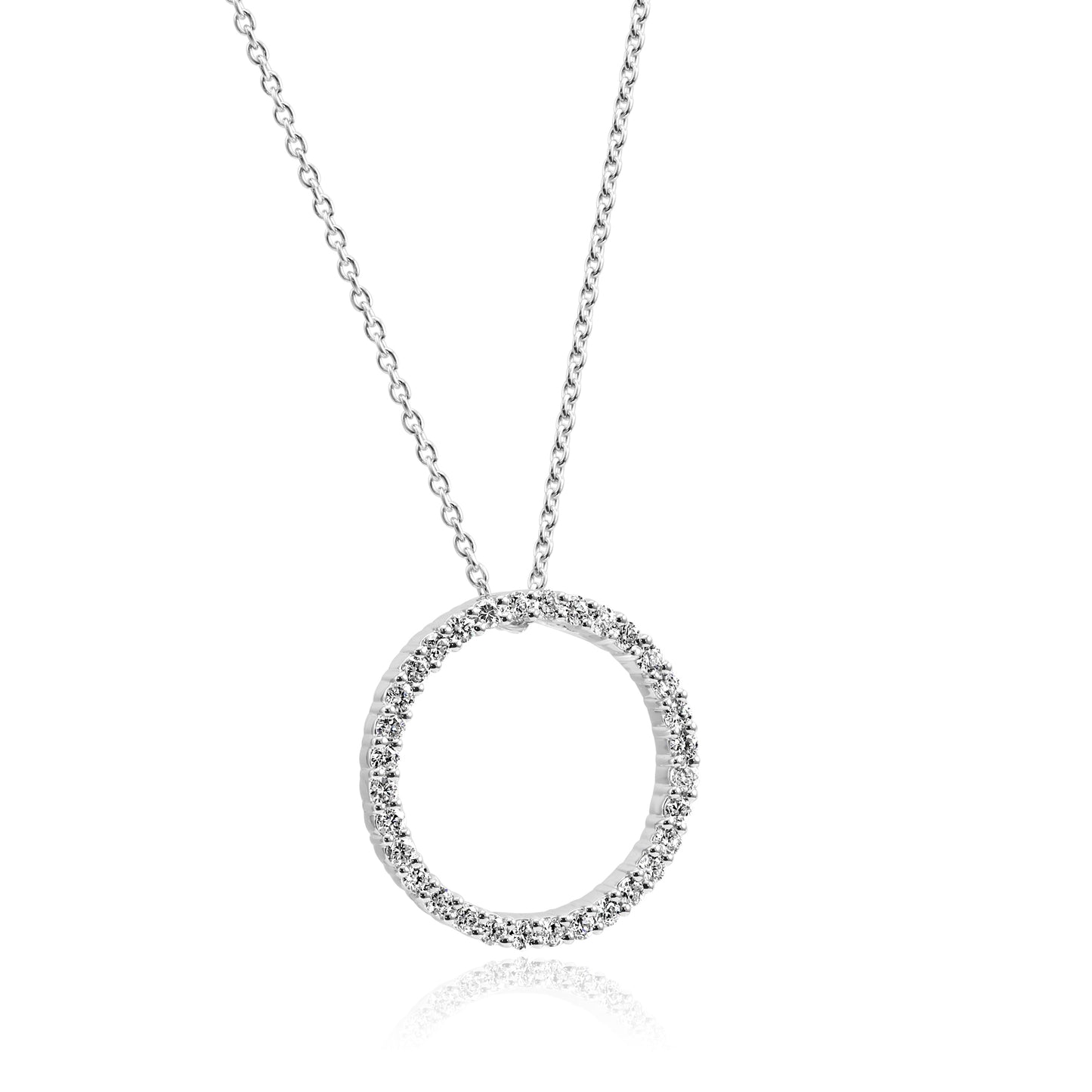 Circle Pendant Necklace 0.70 CT 14K White Gold