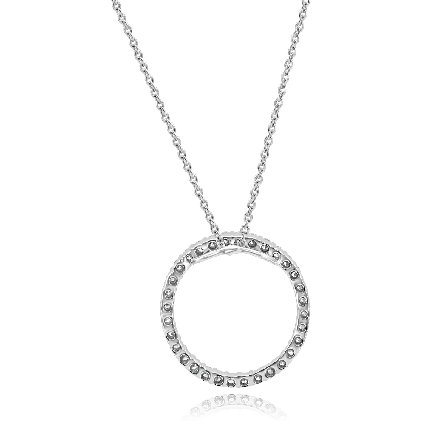 Circle Pendant Necklace 0.70 CT 14K White Gold