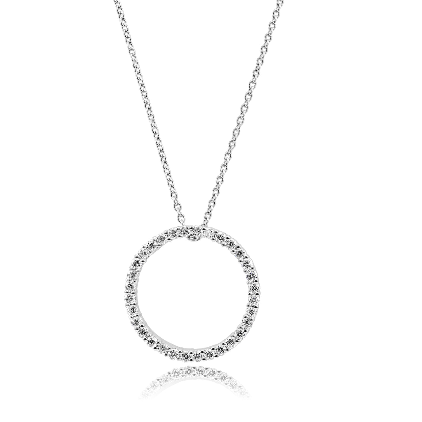 Circle Pendant Necklace 0.70 CT 14K White Gold