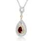 Pear Shaped Ruby Necklace 14K White Gold & Natural White Diamond