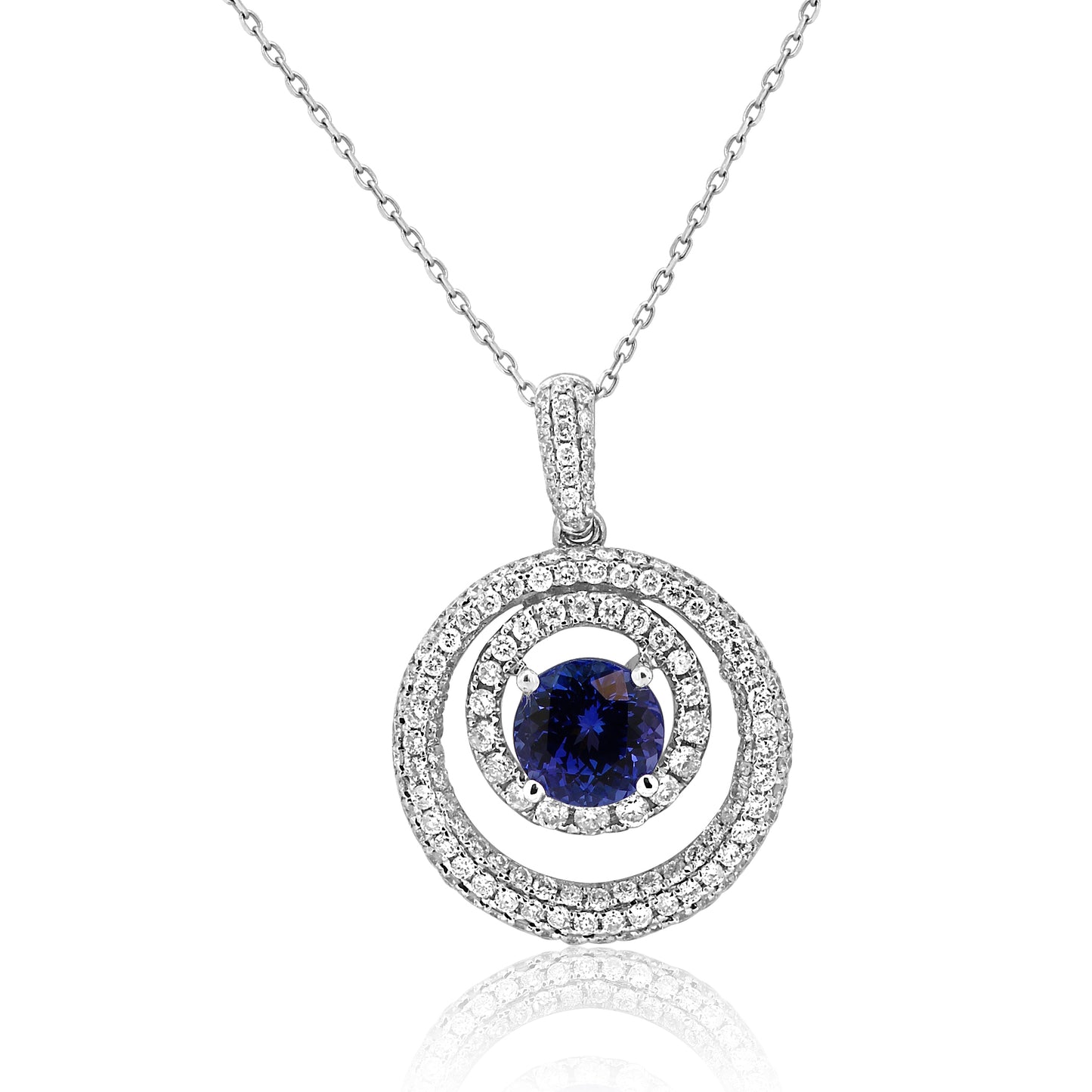 Tanzanite Round Necklace 14K White Gold & Natural White Diamond