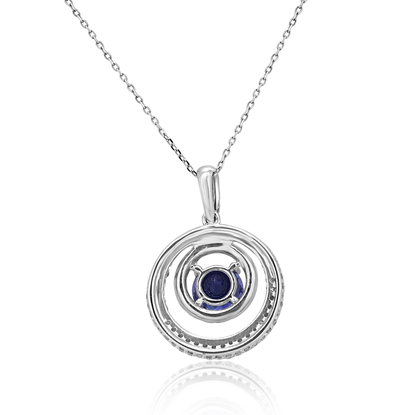 Tanzanite Round Necklace 14K White Gold & Natural White Diamond