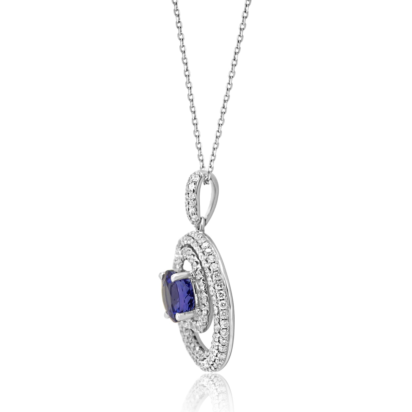 Tanzanite Round Necklace 14K White Gold & Natural White Diamond