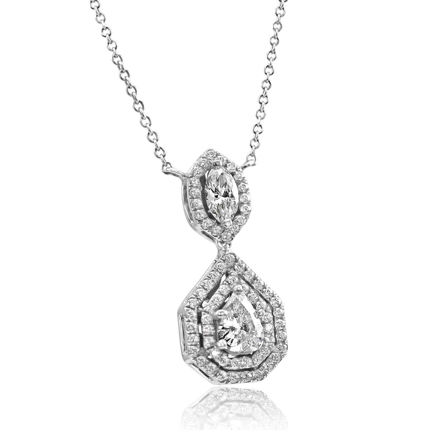 Pear Shaped Diamond Necklace 14K White Gold