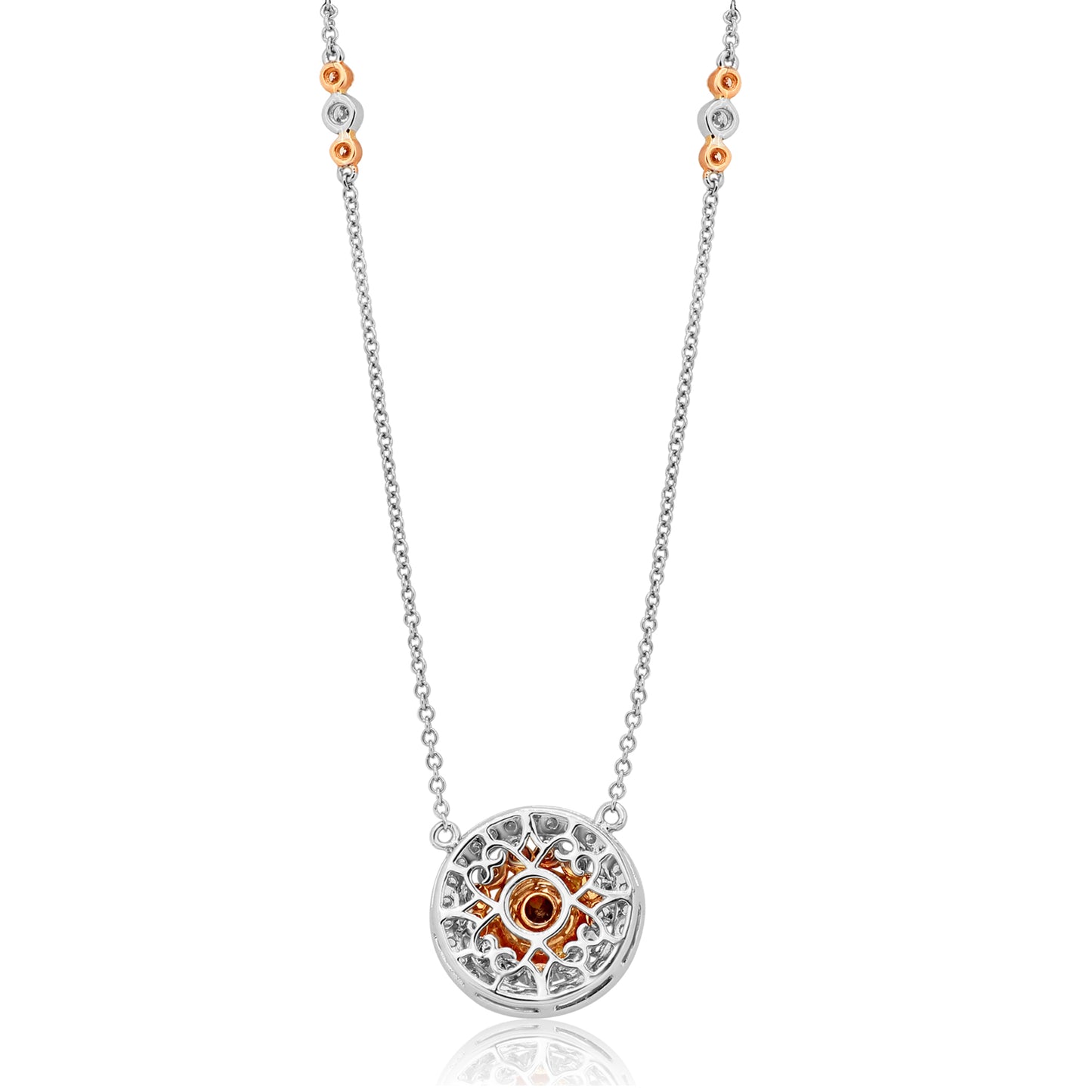 Center Brown Round Diamond Necklace 1.36 CT 14K White and Rose Gold