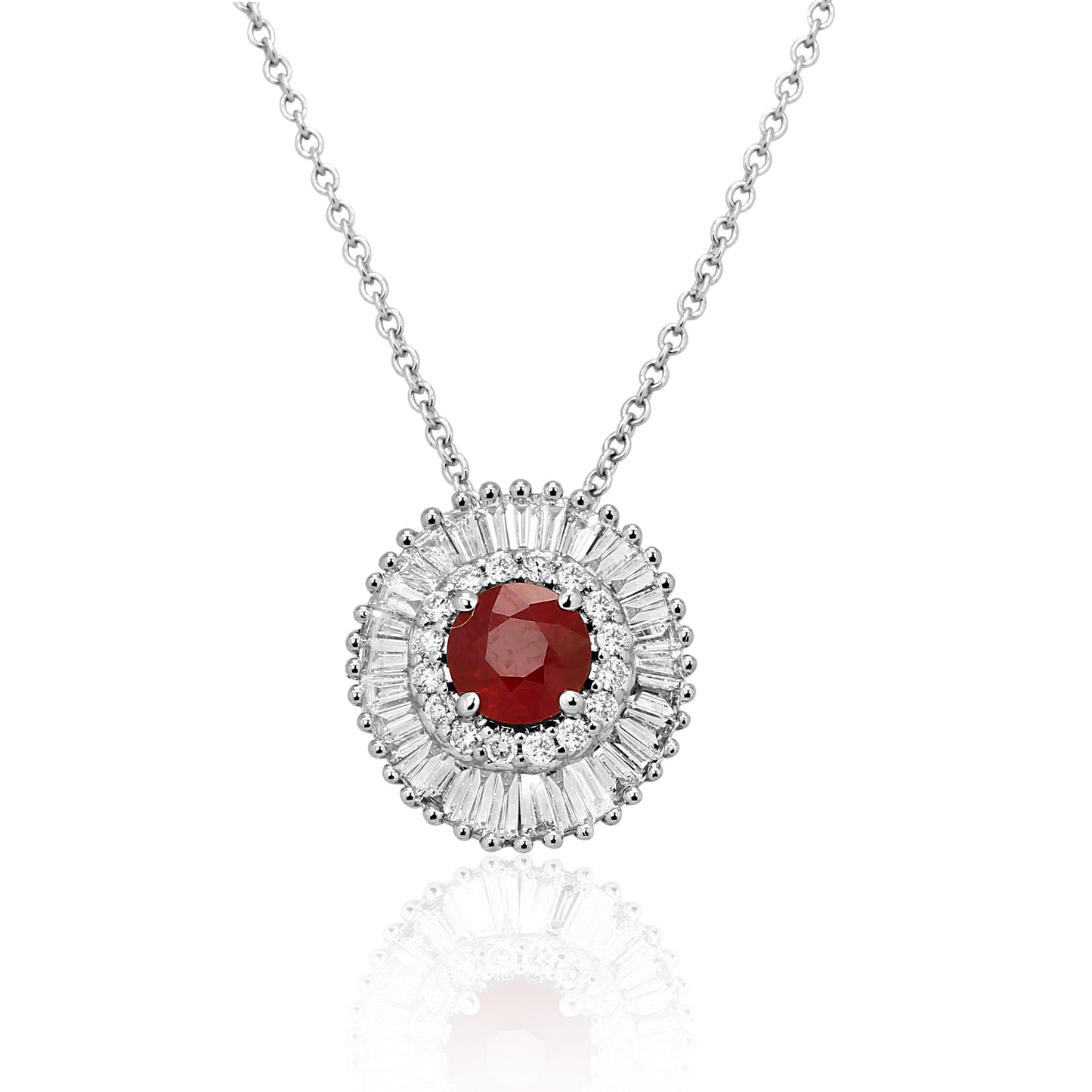 Ruby Diamond Necklace 14K White Gold