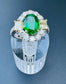 T.W: 5.05 CT GIA Certified Natural Emerald, Fancy Yellow & White Diamond Handcrafted in 18K White Yellow Gold