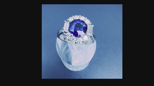 3.38CT TW GIA Certified Sapphire and Natural Diamond 18K White Gold Ring