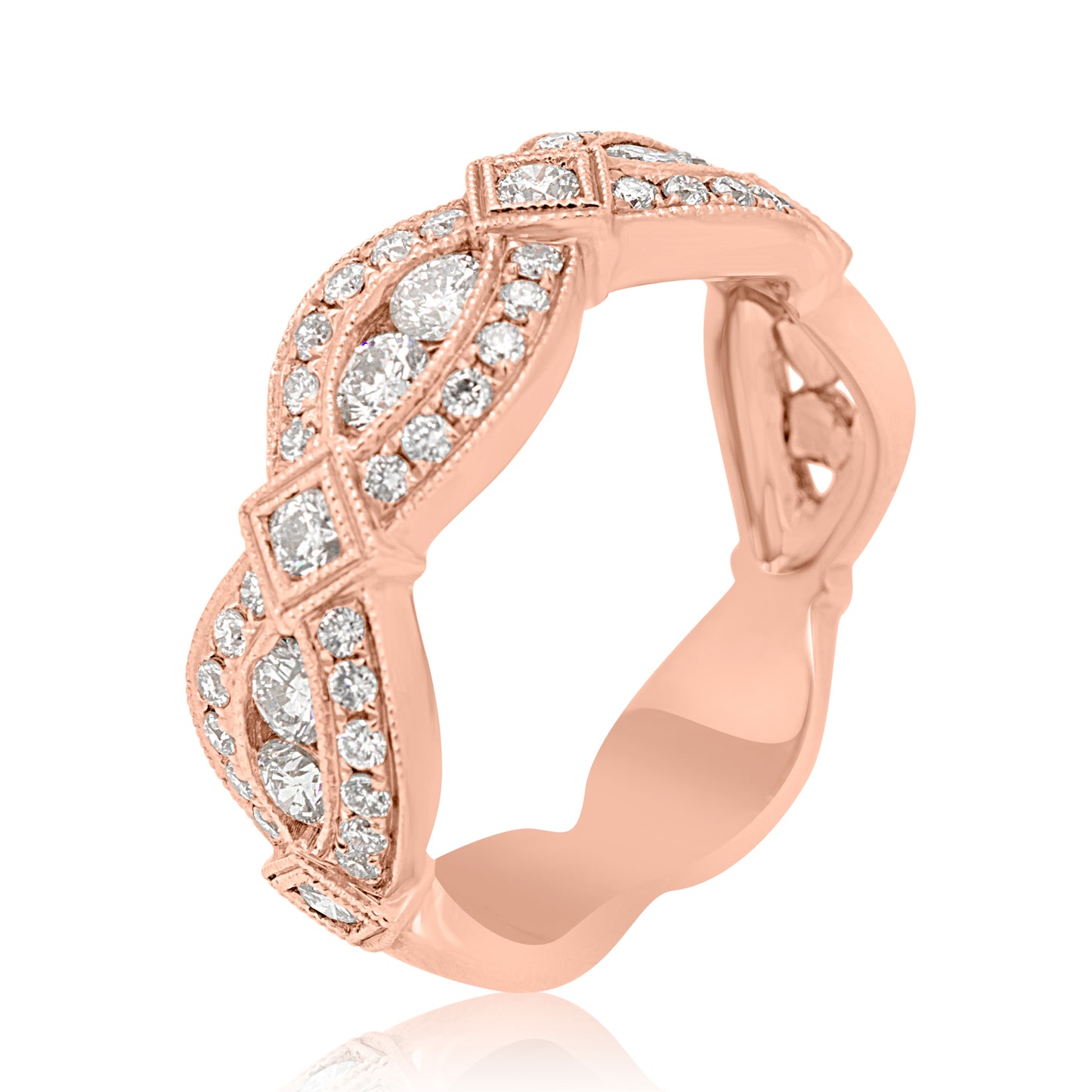 Fashion Band In 14K Rose Gold Surrounding By White Diamond