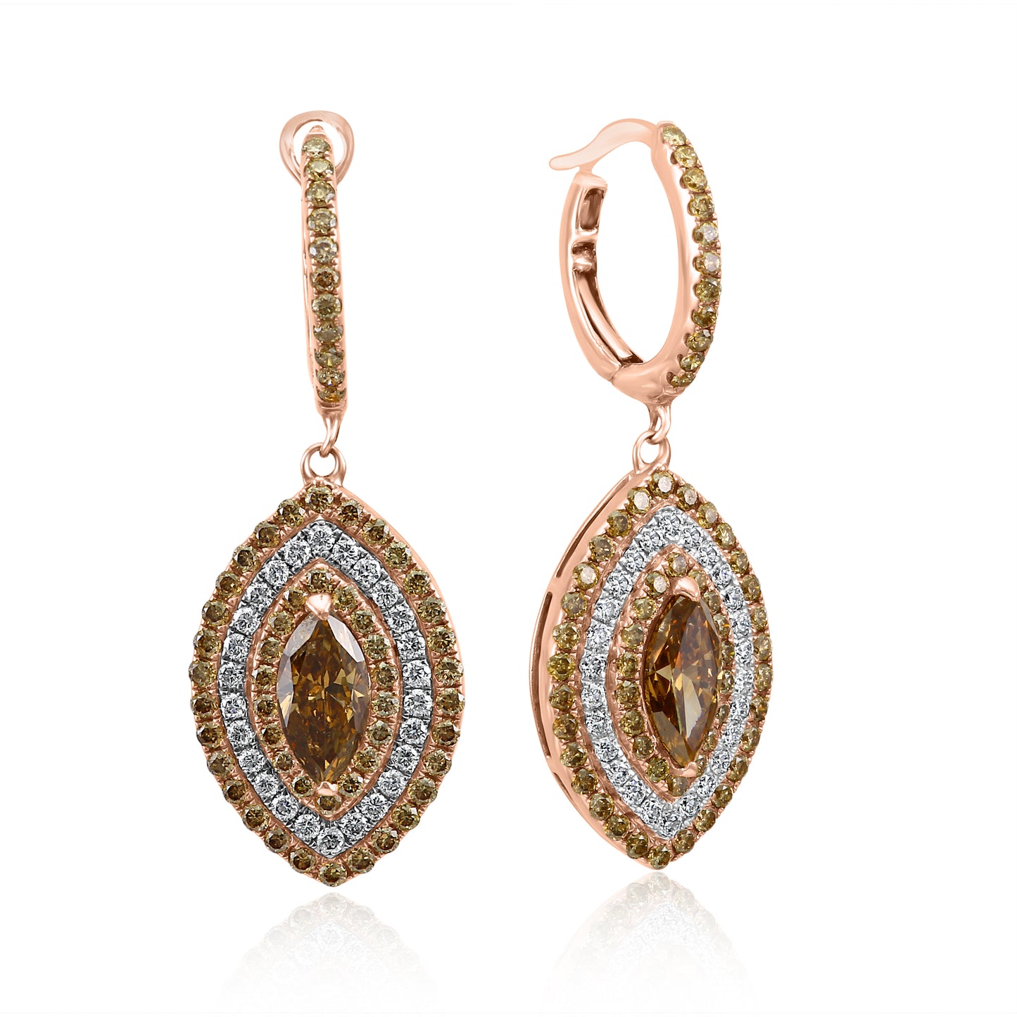 18K Rose Gold Dangling Earring With Champagne & White Natural Diamond 2.69 Carat