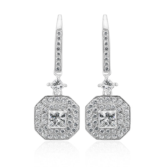 Dangling Earring 18K White Gold With Natural White Diamond 2.34 Carat