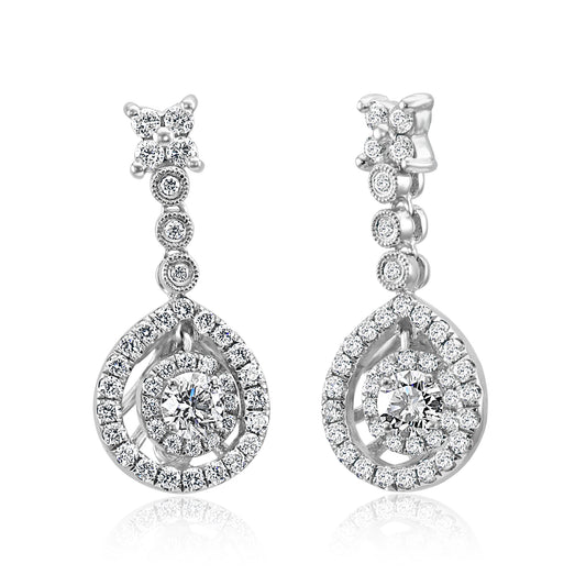 Dangling Earring 18K White Gold Natural Diamond 1.76 Carat