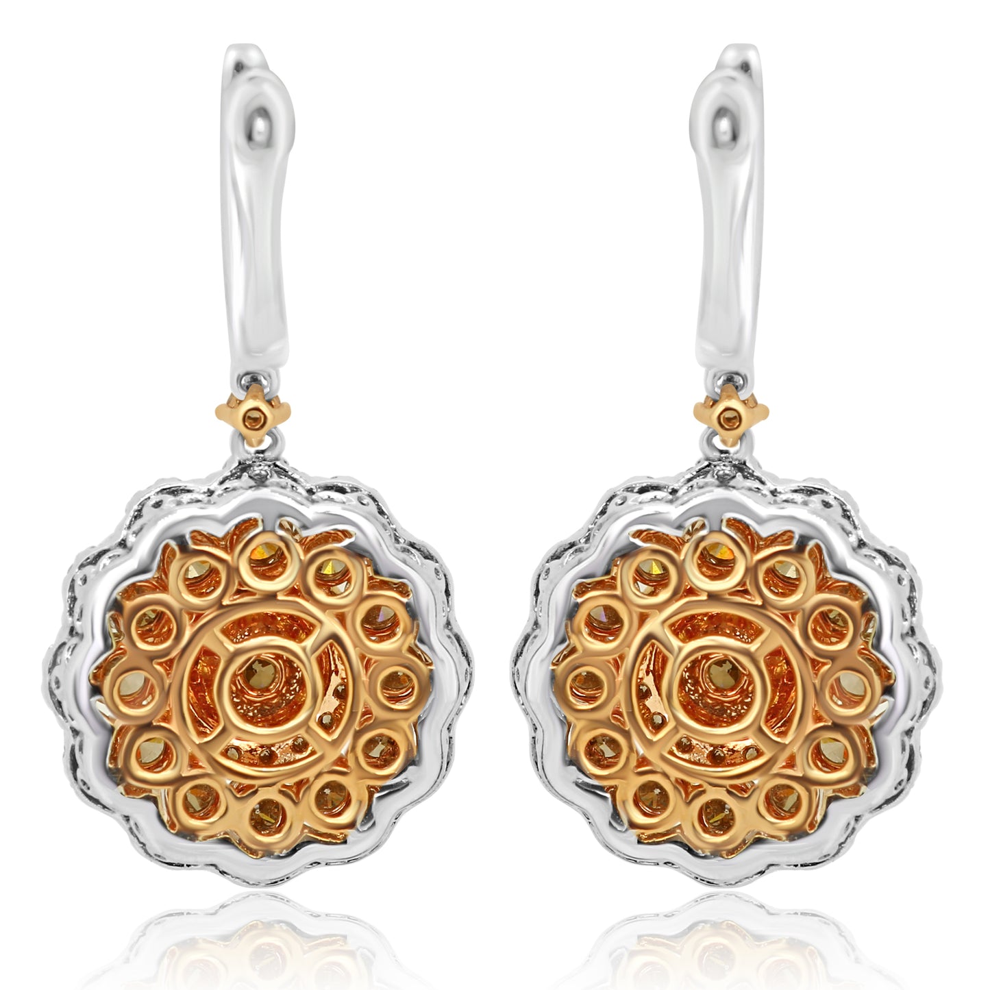 Dangling Earring 18K Rose & White Gold With Champagne & White Diamond 5.33 Carat